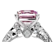 Solitaire Engagement Ring Setting for Fancy Pink Asscher Cut Center with Filigree Accent Basket and Prong Head in Sterling Silver