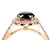 Halo Engagement Ring Setting for Fancy Black Oval Center with Narrowing Pave Band and Prong Head in Rose Gold