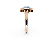 Cluster Halo Engagement Ring Setting for Fancy Blue Radiant Cut Center with Milgrain Bezel Accents and Prong Head in Rose Gold