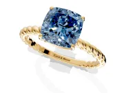 Solitaire Engagement Ring Setting for Fancy Blue Cushion Cut Center with Plain Twisted Rope Band and Prong Head in Yellow Gold