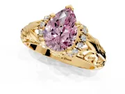 Solitaire Engagement Ring Setting for Fancy Pink Pear-Shaped Center with Filigree Accent Basket and Prong Head in Yellow Gold