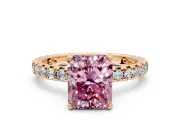 Solitaire Engagement Ring Setting for Fancy Pink Radiant Cut Center with Shared-Prong Accents and Prong Head in Rose Gold