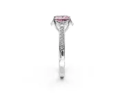 Floral Engagement Ring Setting for Fancy Pink Princess Cut Center with Four Accent Clusters and Prong Head in White Gold