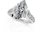 Solitaire Engagement Ring Setting for Marquise Center with Pave Cathedral Shoulders and Prong Head in White Gold