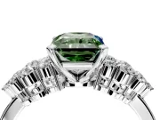 Cluster Engagement Ring Setting for Fancy Green Radiant Cut Center with 2-Row Shoulder Clusters and Prong Head in Sterling Silver