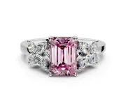 Floral Engagement Ring Setting for Fancy Pink Emerald Cut Center with Marquise Cluster Shoulders and Prong Head in Platinum