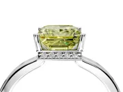 Hidden Halo Engagement Ring Setting for Fancy Yellow Princess Cut Center with Wide Flat Plain Band and Prong Head in Platinum