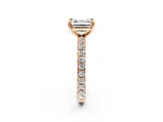 Solitaire Engagement Ring Setting for Asscher Cut Center with Shared-Prong Accents and Prong Head in Rose Gold