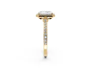 Halo Engagement Ring Setting for Radiant Cut Center with Pave Accents, Heart Basket and Prong Head in Yellow Gold