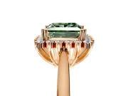 Starburst Halo Engagement Ring Setting for Fancy Green Princess Cut Center with Thin Round-Wire Band and Prong Head in Rose Gold