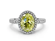 Accent Halo Engagement Ring Setting for Fancy Yellow Oval Center with Full-Length Pave Band and Prong Head in Sterling Silver