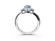 3 Stone Engagement Ring Setting for Fancy Blue Pear-Shaped Center with Wide Plain Band and Prong Head in Sterling Silver