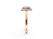 Halo Engagement Ring Setting for Fancy Pink Princess Cut Center with Plain Tapered Band and Prong Head in Rose Gold