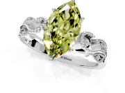 Leaf Engagement Ring Setting for Fancy Yellow Marquise Center with Milgrain Accent Band and Prong Head in Sterling Silver
