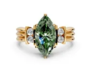 Solitaire Engagement Ring Setting for Fancy Green Marquise Center with Grooved Bar Accent Band and Prong Head in Yellow Gold