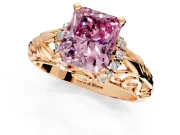 Solitaire Engagement Ring Setting for Fancy Pink Radiant Cut Center with Filigree Accent Basket and Prong Head in Rose Gold