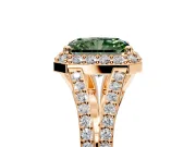 Halo Engagement Ring Setting for Fancy Green Radiant Cut Center with Pave Split Shank and Prong Head in Rose Gold