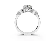 Leaf Engagement Ring Setting for Round Cut Center with Milgrain Accent Band and Prong Head in Sterling Silver