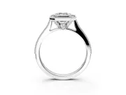 Halo Engagement Ring Setting for Emerald Cut Center with Milgrain Pave Band and Bezel Head in Platinum