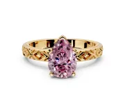 Solitaire Engagement Ring Setting for Fancy Pink Pear-Shaped Center with Milgrain X Pattern Band and Prong Head in Yellow Gold