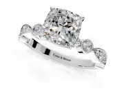 Solitaire Engagement Ring Setting for Cushion Cut Center with Milgrain Bezel Accents and Prong Head in Platinum