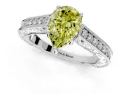 Solitaire Engagement Ring Setting for Fancy Yellow Pear-Shaped Center with Engraved Pave Band and Prong Head in Sterling Silver