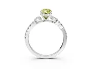 Leaf Motif Engagement Ring Setting for Fancy Yellow Pear-Shaped Center with Pave Band and Prong Head in Platinum