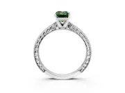 Solitaire Engagement Ring Setting for Fancy Green Emerald Cut Center with Engraved Milgrain Band and Prong Head in Platinum