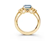 Cluster Engagement Ring Setting for Fancy Blue Asscher Cut Center with Bezel Accent Clusters and Prong Head in Yellow Gold