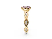 Solitaire Engagement Ring Setting for Fancy Pink Pear-Shaped Center with Accented Twist Band and Leaf Prong Head in Yellow Gold