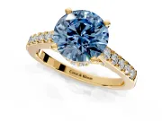 Solitaire Engagement Ring Setting for Fancy Blue Round Cut Center with Crossover Accents and Prong Head in Yellow Gold