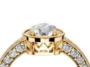 Milgrain Halo Engagement Ring Setting for Pear-Shaped Center with Wide Pave Band and Prong Head in Yellow Gold