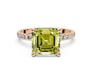 Solitaire Engagement Ring Setting for Fancy Yellow Asscher Cut Center with Fine Pave Narrow Band and Prong Head in Rose Gold