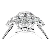 Halo Engagement Ring Setting for Oval Center with Two-Strand Split Shank and Prong Head in Platinum