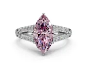 Solitaire Engagement Ring Setting for Fancy Pink Marquise Center with Pave Split Shank and Prong Head in White Gold