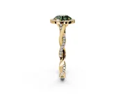 Halo Engagement Ring Setting for Fancy Green Round Cut Center with Twist Band and Prong Head in Yellow Gold