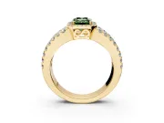 Halo Engagement Ring Setting for Fancy Green Emerald Cut Center with Wide-Open Pave Split Shank and Prong Head in Yellow Gold