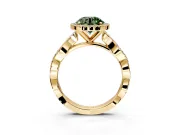 Halo Engagement Ring Setting for Fancy Green Round Cut Center with Pave and Plain Twist Band and Prong Head in Yellow Gold