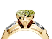 3 Stone Engagement Ring Setting for Fancy Yellow Heart-Shaped Center with Tapered Baguettes, Plain Band and Prong Head in Yellow Gold