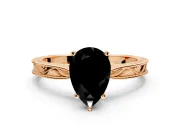 Solitaire Engagement Ring Setting for Fancy Black Pear-Shaped Center with Engraved Milgrain Band and Prong Head in Rose Gold