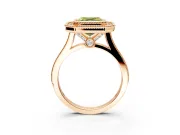 Halo Engagement Ring Setting for Fancy Yellow Asscher Cut Center with Milgrain Frame, Pave Band and Prong Head in Rose Gold