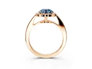 Bezel-Framed Halo Engagement Ring Setting for Fancy Blue Round Cut Center with Pave Band and Prong Head in Rose Gold