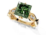 Solitaire Engagement Ring Setting for Fancy Green Princess Cut Center with Accented Twist Band and Leaf Prong Head in Yellow Gold