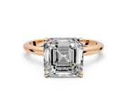 Hidden Halo Engagement Ring Setting for Asscher Cut Center with Thin Round-Wire Band and Prong Head in Rose Gold