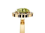 Halo Engagement Ring Setting for Fancy Yellow Round Cut Center with Thin Plain Band and Prong Head in Yellow Gold