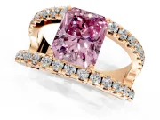 Solitaire Engagement Ring Setting for Fancy Pink Radiant Cut Center with Wide-Open Split Shank and Prong Head in Rose Gold