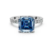 Solitaire Engagement Ring Setting for Fancy Blue Asscher Cut Center with Fine Pave Band and Claw Prong Head in Sterling Silver