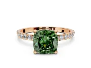 Solitaire Engagement Ring Setting for Fancy Green Cushion Cut Center with Pave Accents and Prong Head in Rose Gold