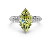 Solitaire Engagement Ring Setting for Fancy Yellow Marquise Center with Domed Multi-Row Pave Band and Prong Head in Platinum