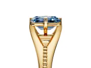 Solitaire Engagement Ring Setting for Fancy Blue Emerald Cut Center with Milgrain Cathedral Band and Prong Head in Yellow Gold